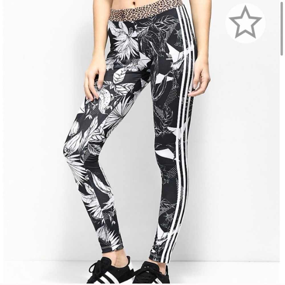 Adidas black and white floral stripe legging